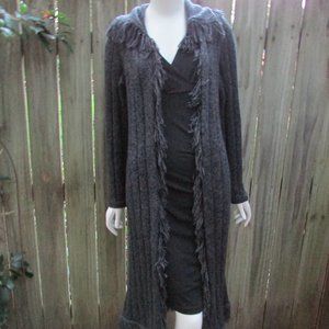Debenhams Casual Club Long Charcoal Gray Open Front Sweater w/ Fringe size 12